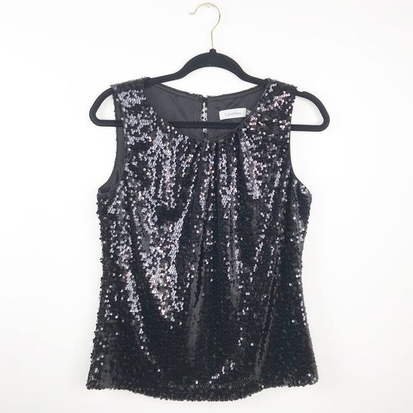 Calvin Klein black sequin sleeveless‎ blouse - Picture 1 of 4